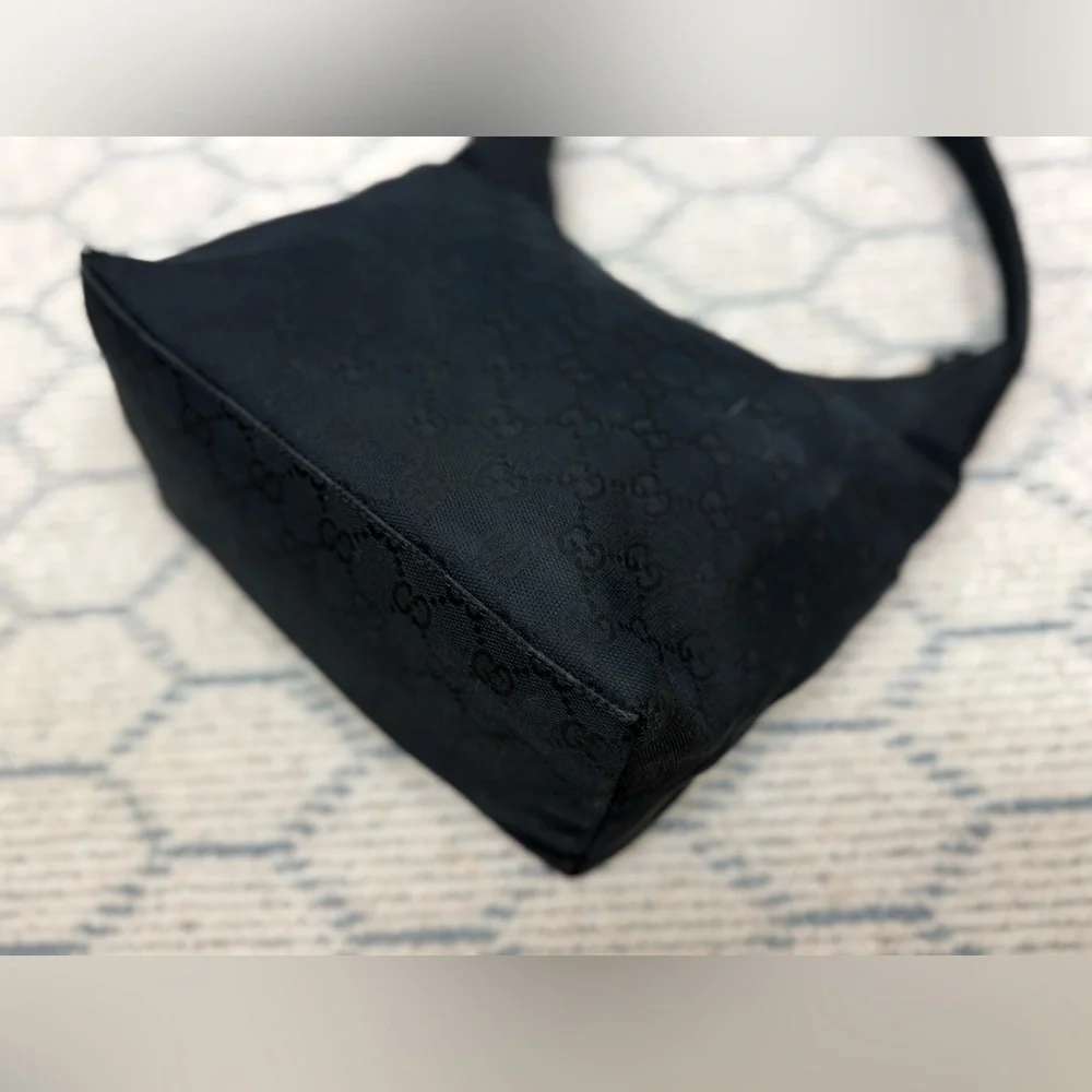 GUCCI Vintage Y2K Classic Black GG Monogram Canvas Leather Hobo Shoulder Bag - Picture 9 of 16